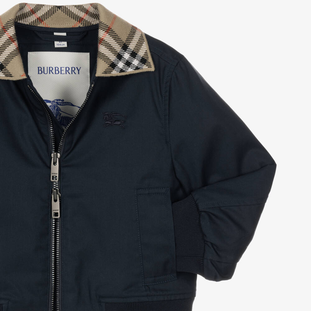 Burberry-Boys Navy Blue Hayfield Harrington Jacket in Cotton Twill | Childrensalon