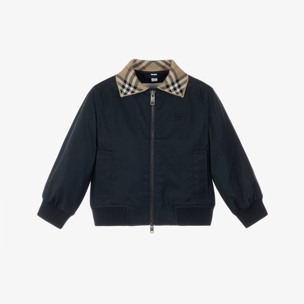 Burberry-Boys Navy Blue Hayfield Harrington Jacket in Cotton Twill | Childrensalon