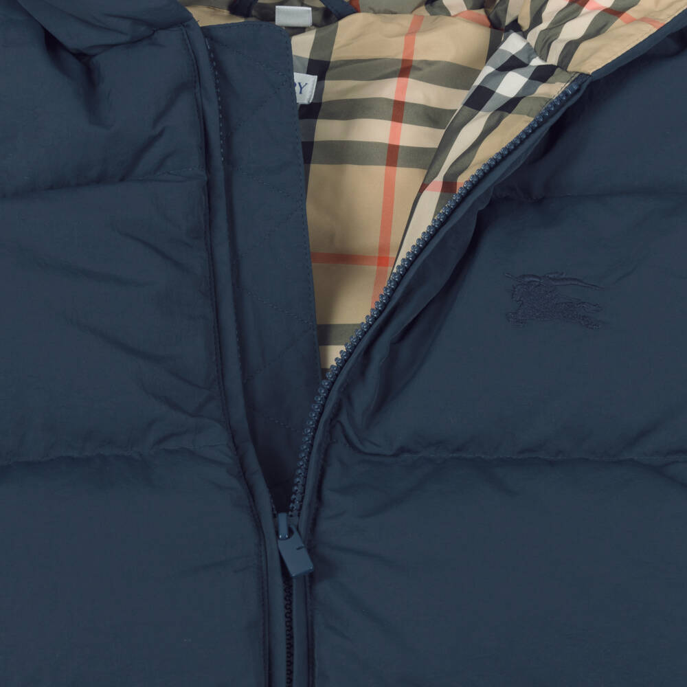 Burberry-Boys Navy Blue Puffer Coat with EKD Embroidery | Childrensalon