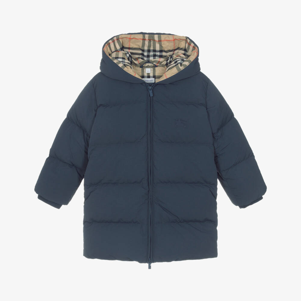 Burberry-Boys Navy Blue Puffer Coat with EKD Embroidery | Childrensalon