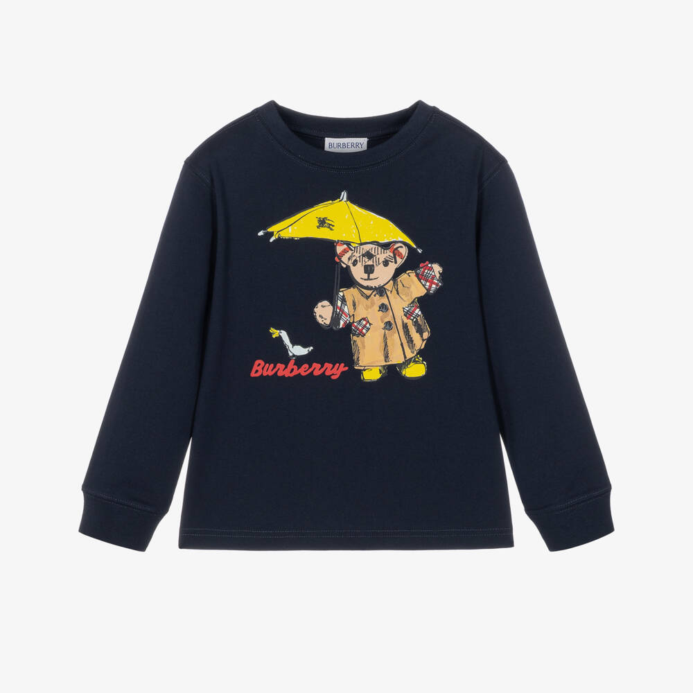 Burberry-Boys Navy Blue Rainy Day Thomas Bear Top | Childrensalon