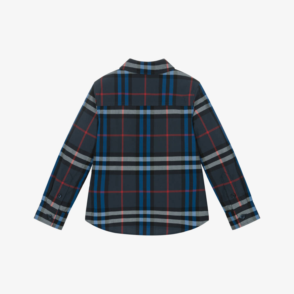 Burberry-Boys Navy Blue & Red Cotton Check Shirt | Childrensalon