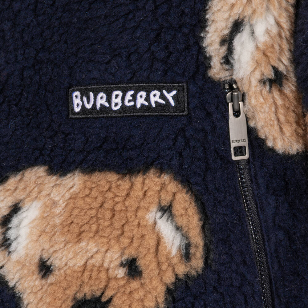 Burberry-Boys Navy Blue Thomas Bear Sherpa Jacket | Childrensalon