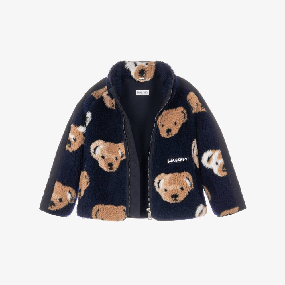 Burberry-Boys Navy Blue Thomas Bear Sherpa Jacket | Childrensalon