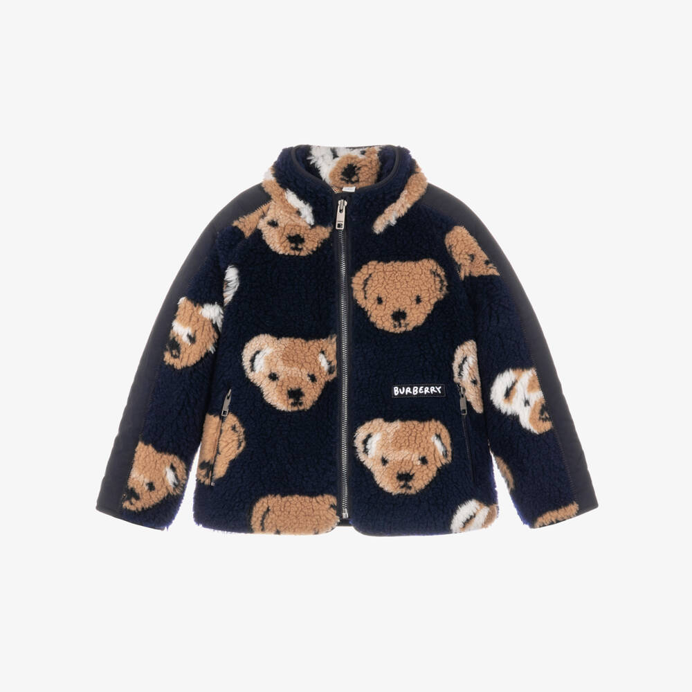 Burberry-Boys Navy Blue Thomas Bear Sherpa Jacket | Childrensalon