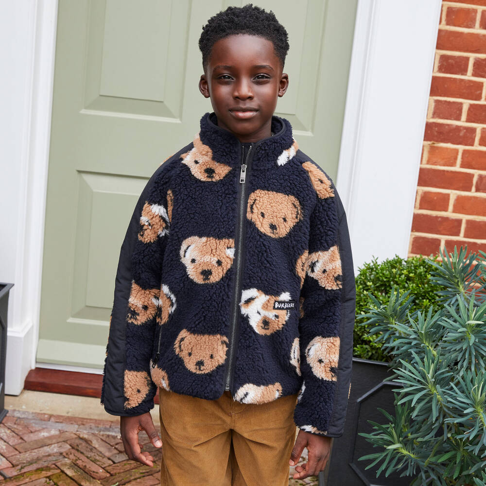 Burberry-Boys Navy Blue Thomas Bear Sherpa Jacket | Childrensalon
