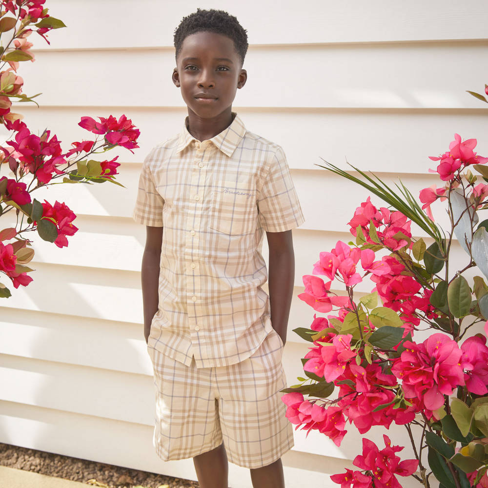 Burberry-Boys Pale Beige Burberry Check Cotton Shirt | Childrensalon