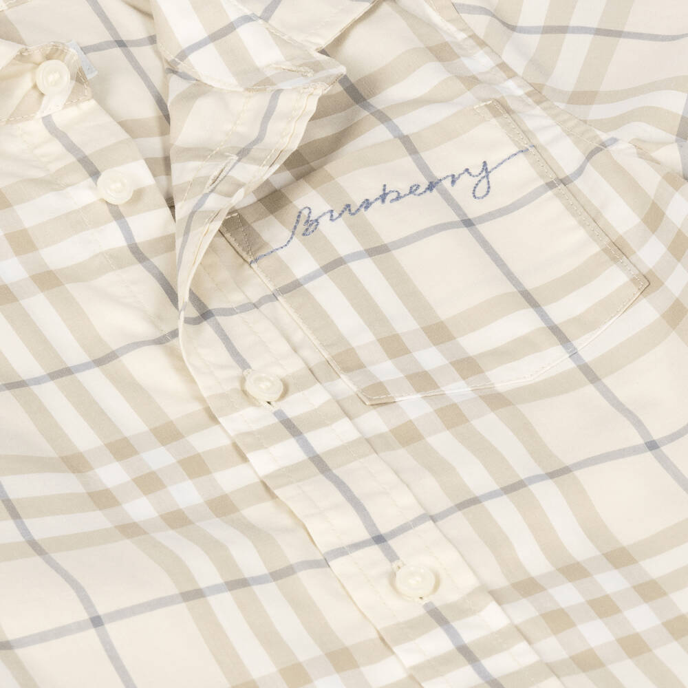 Burberry-Boys Pale Beige Burberry Check Cotton Shirt | Childrensalon
