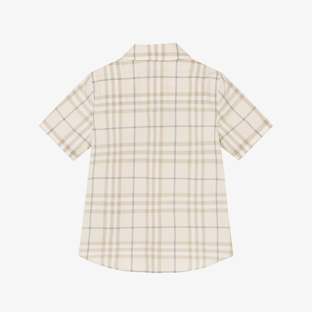 Burberry-Boys Pale Beige Burberry Check Cotton Shirt | Childrensalon