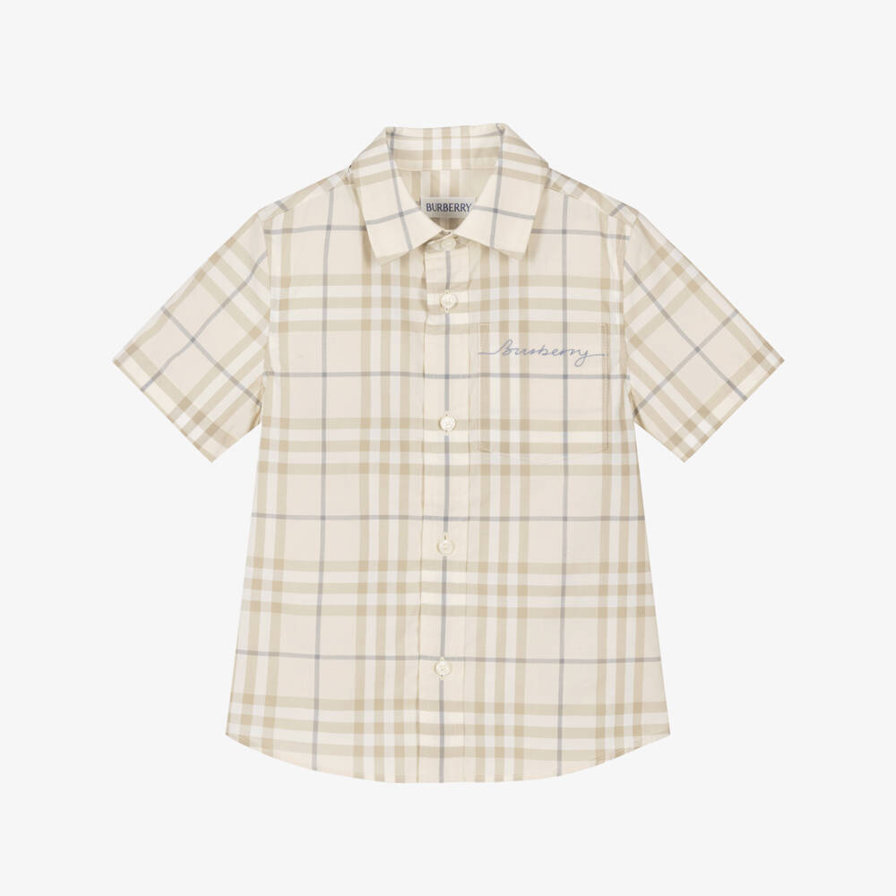Burberry-Boys Pale Beige Burberry Check Cotton Shirt | Childrensalon