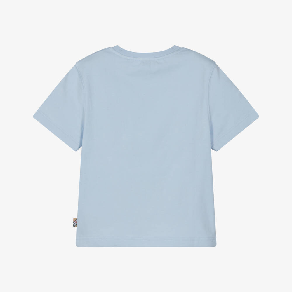 Burberry-Boys Pale Blue Cotton T-Shirt with Ink Stamp Style EKD Logo | Childrensalon