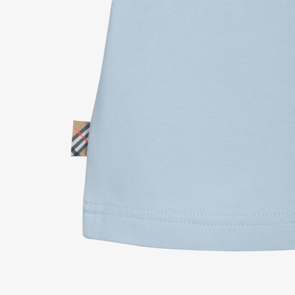 Burberry-Boys Pale Blue Cotton T-Shirt with Ink Stamp Style EKD Logo | Childrensalon