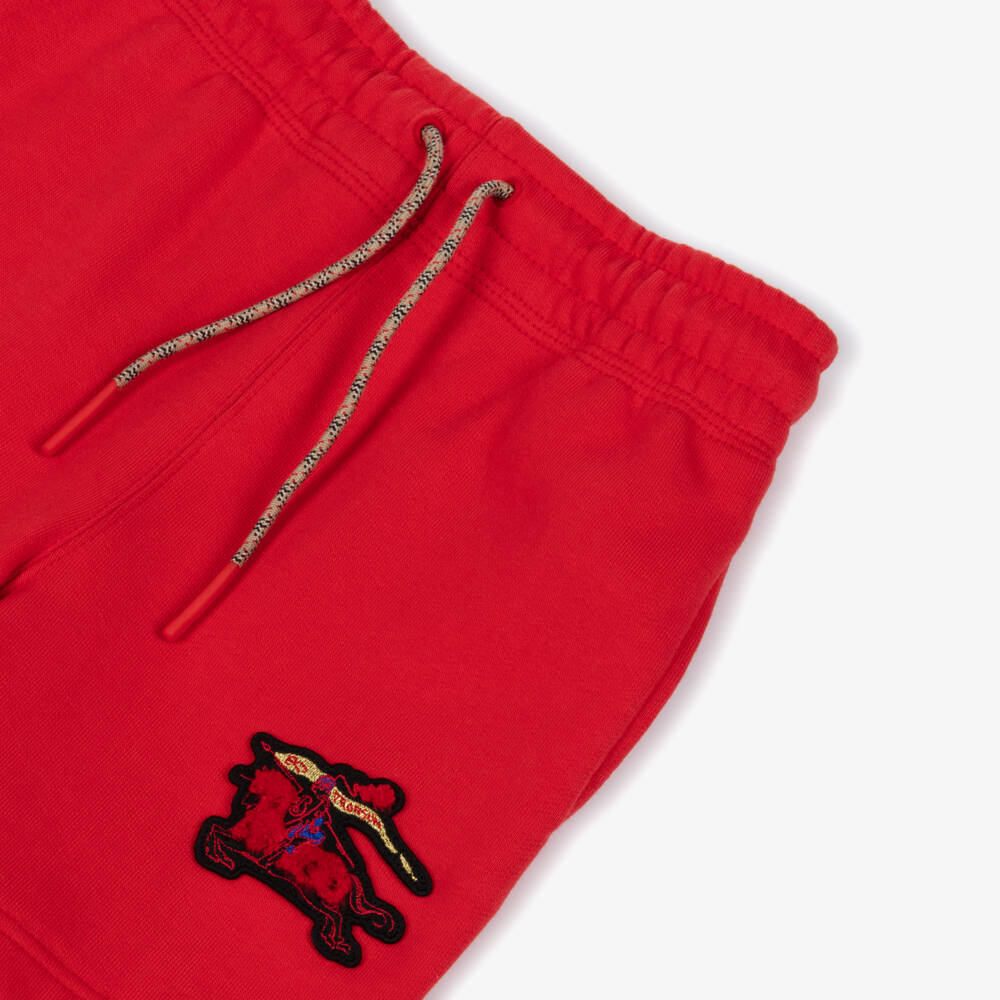 Burberry-Boys Red Cotton Jersey Shorts with EKD Appliqué | Childrensalon