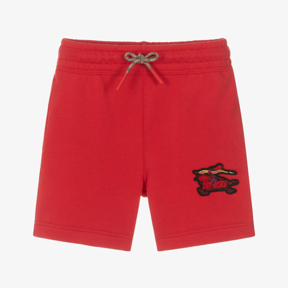Burberry-Boys Red Cotton Jersey Shorts with EKD Appliqué | Childrensalon