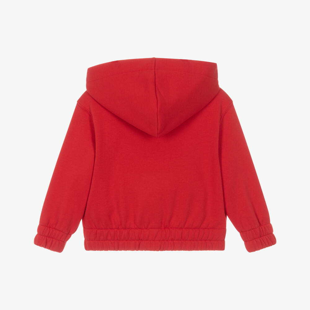 Burberry-Boys Red Cotton Jersey Zip-Up Hoodie with EKD Appliqué | Childrensalon