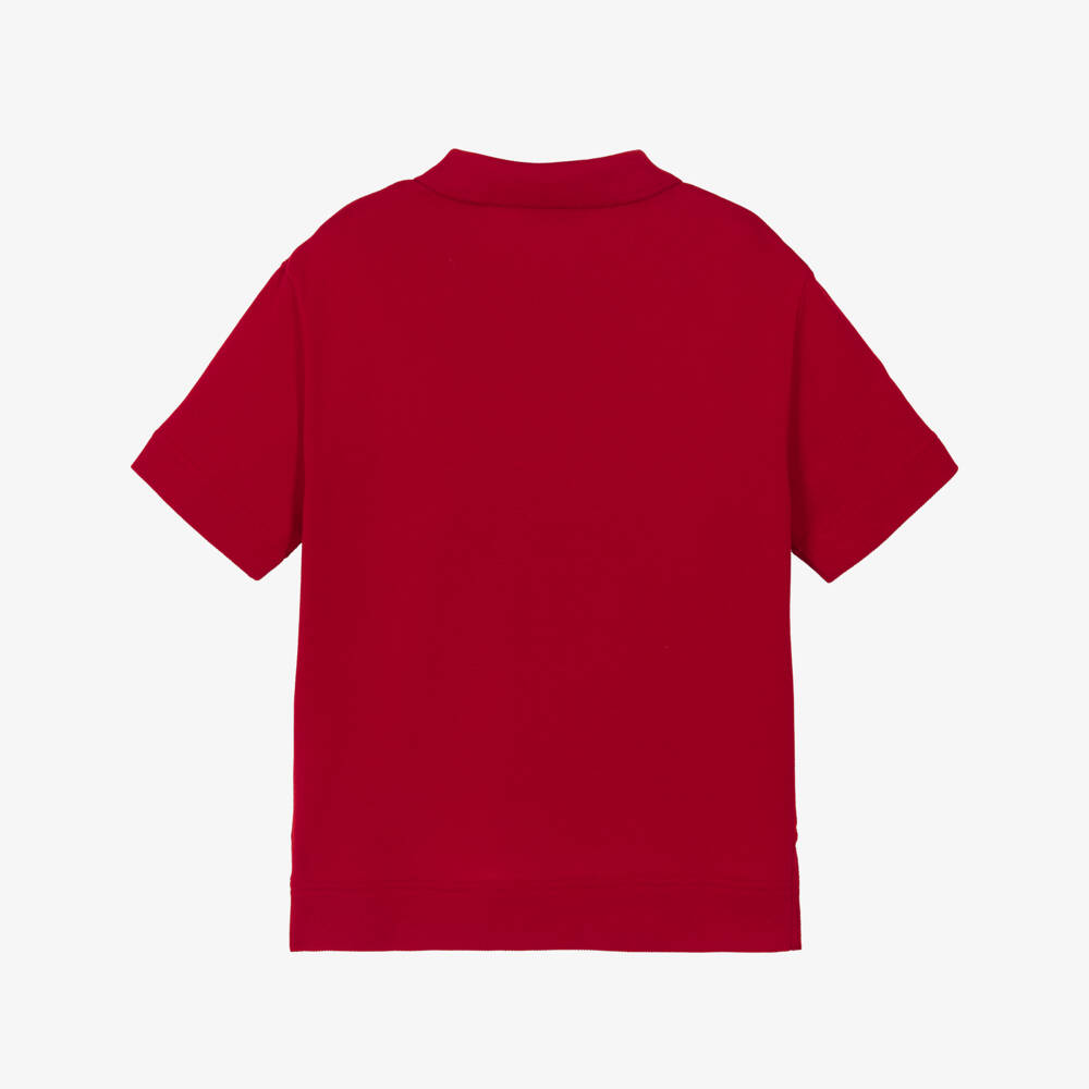 Burberry-Boys Red Cotton Piqué EKD Polo Shirt | Childrensalon