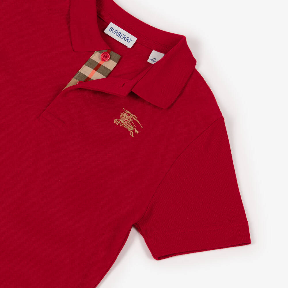 Burberry-Boys Red Cotton Piqué EKD Polo Shirt | Childrensalon