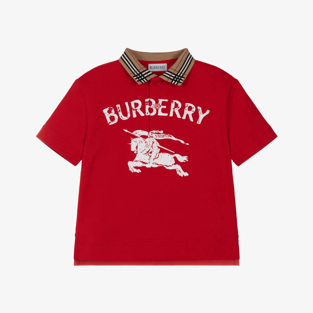 Burberry-Boys Red Cotton Piqué Polo Shirt | Childrensalon