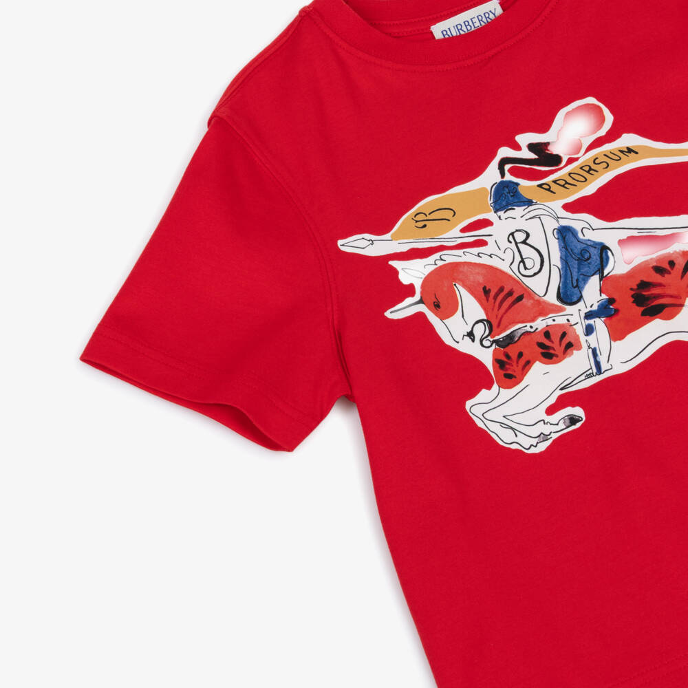Burberry-تيشيرت قطن بشعار EKD ملون لون أحمر للأولاد | Childrensalon