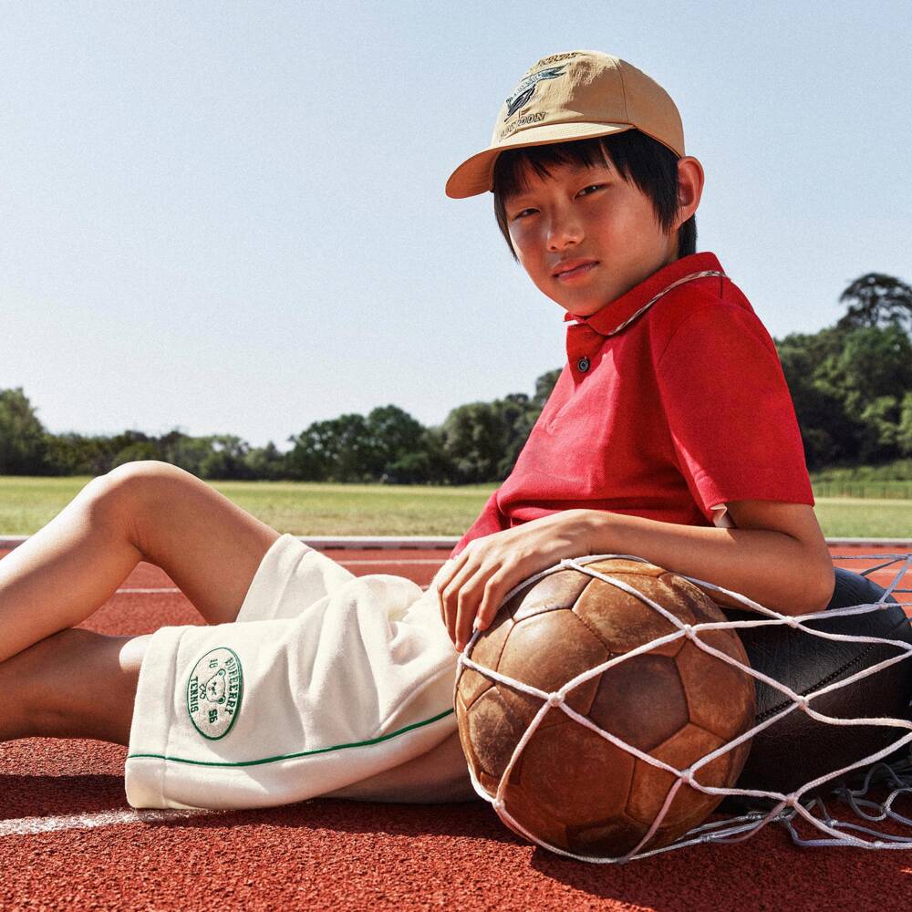 Burberry-Boys Red Piqué Polo Shirt with Burberry Check Trim | Childrensalon