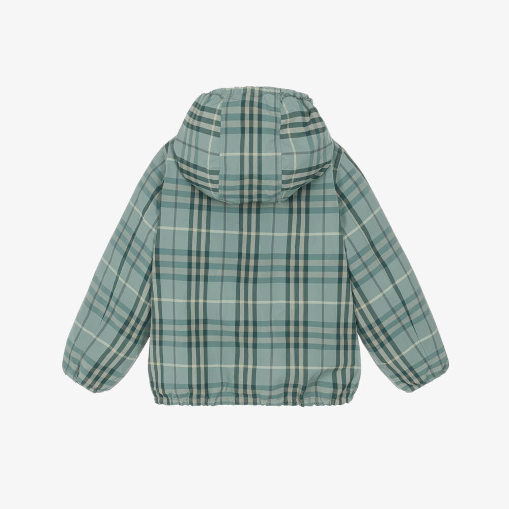 Burberry-Boys Reversible Green Check Hooded Jacket | Childrensalon