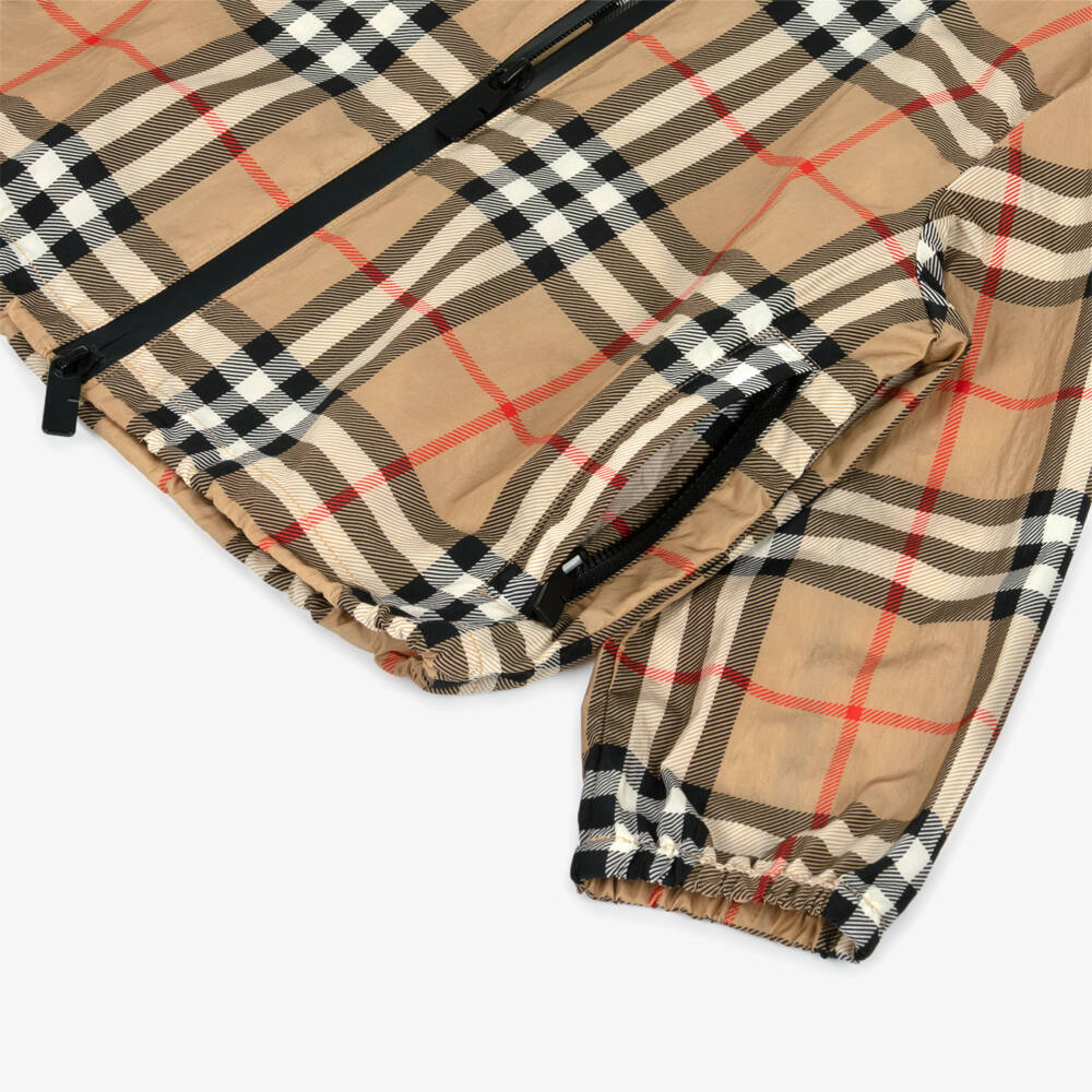 Burberry-Boys Sand Beige Burberry Check Nylon Jacket | Childrensalon