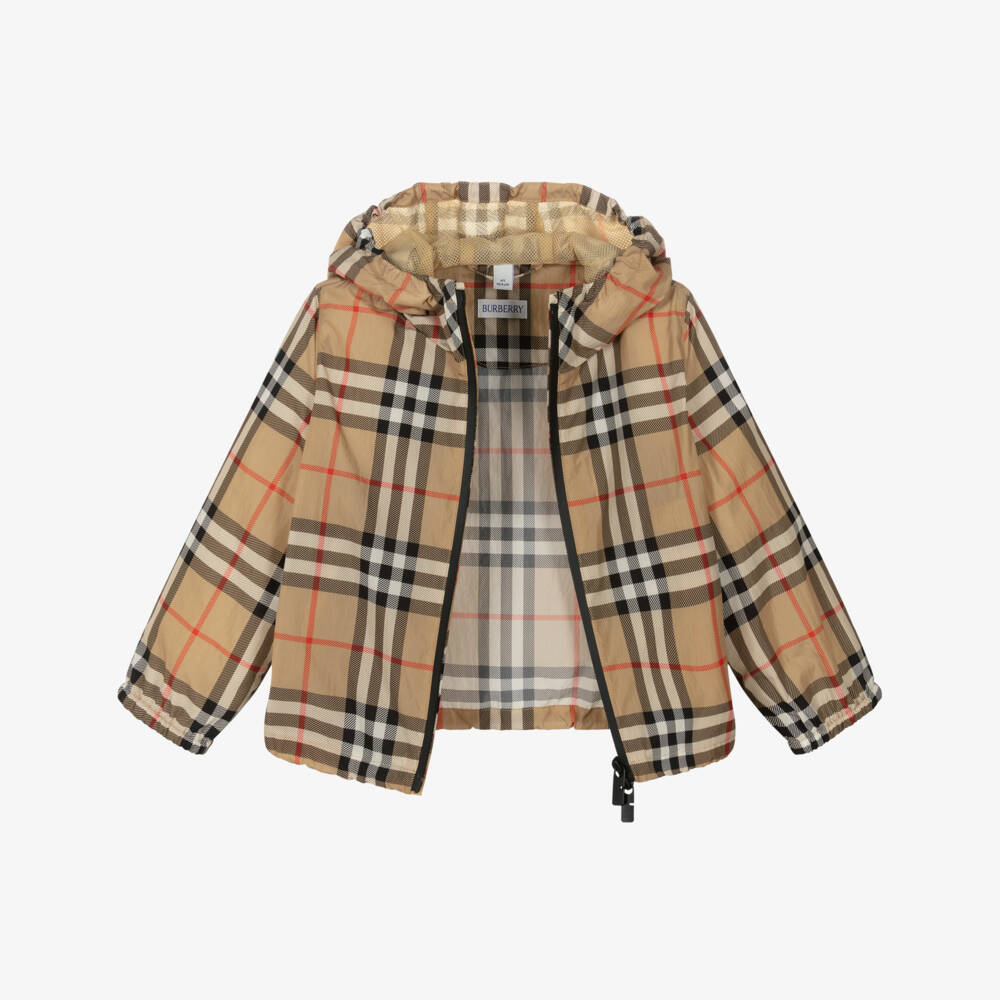 Burberry-Boys Sand Beige Burberry Check Nylon Jacket | Childrensalon