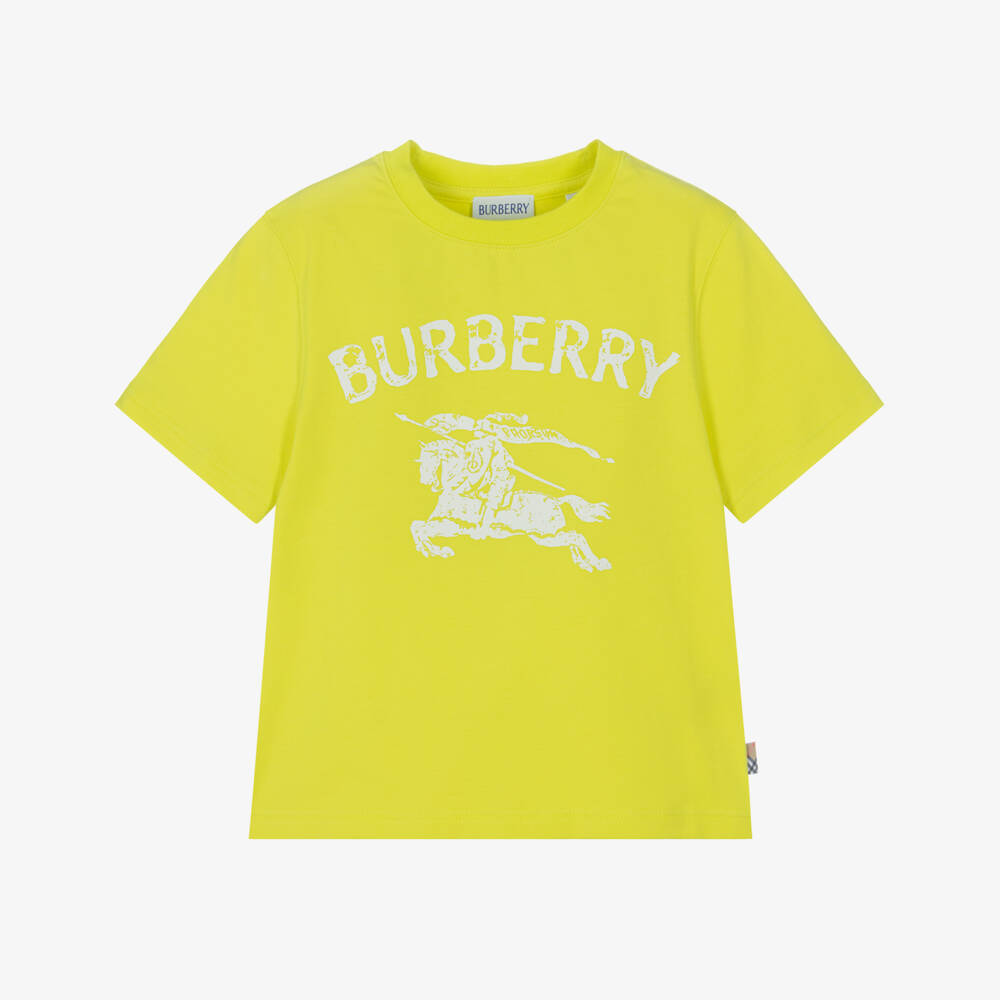 Burberry-Boys Vivid Lime Cotton T-Shirt with EKD Logo | Childrensalon