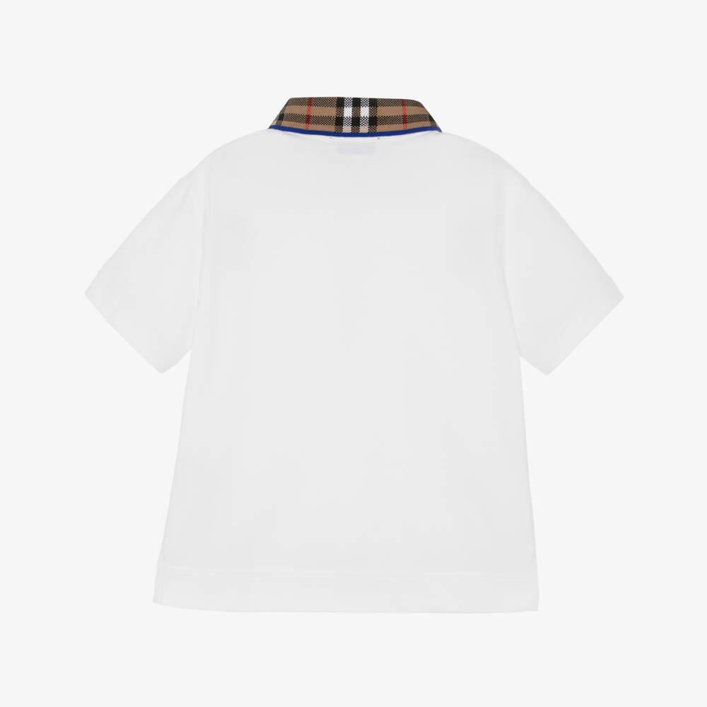 Burberry-Boys White Check Polo Shirt | Childrensalon
