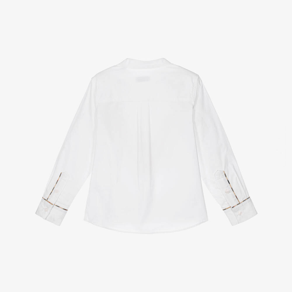 Burberry-Boys White Collarless Shirt with Burberry Check Trim | Childrensalon