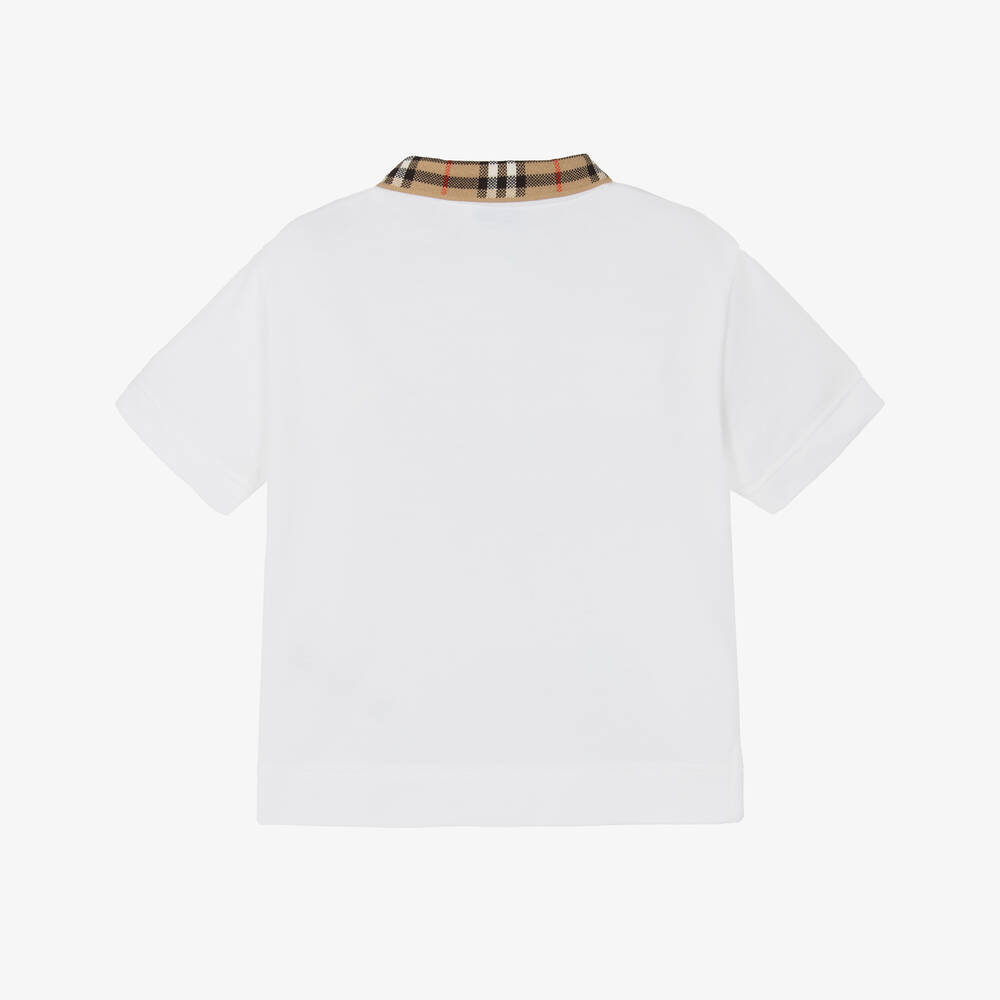 Burberry-Boys White Cotton Check Polo Shirt | Childrensalon