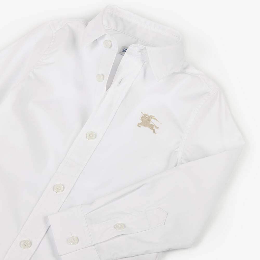 Burberry-Boys White Cotton EKD Logo Shirt | Childrensalon