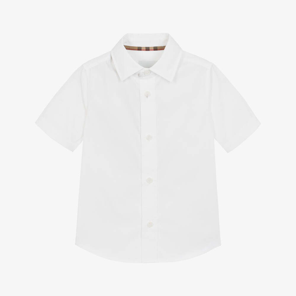 Burberry-Boys White Cotton Logo Shirt | Childrensalon