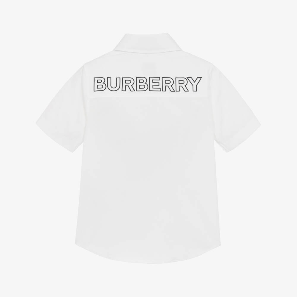 Burberry-Boys White Cotton Logo Shirt | Childrensalon