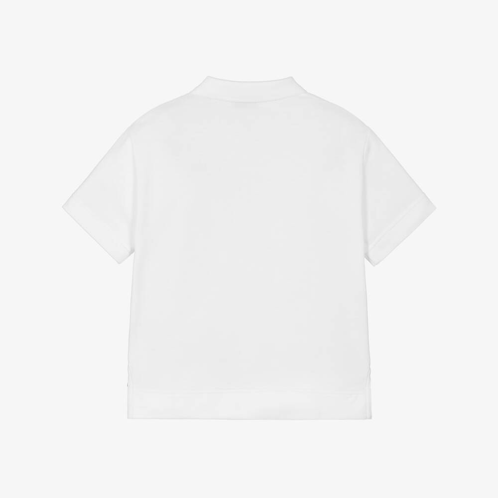 Burberry-Boys White Cotton Piqué Polo Shirt with EKD Logo | Childrensalon
