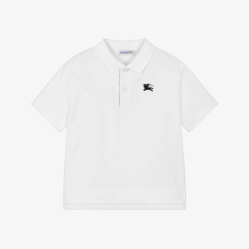Burberry-Boys White Cotton Piqué Polo Shirt with EKD Logo | Childrensalon