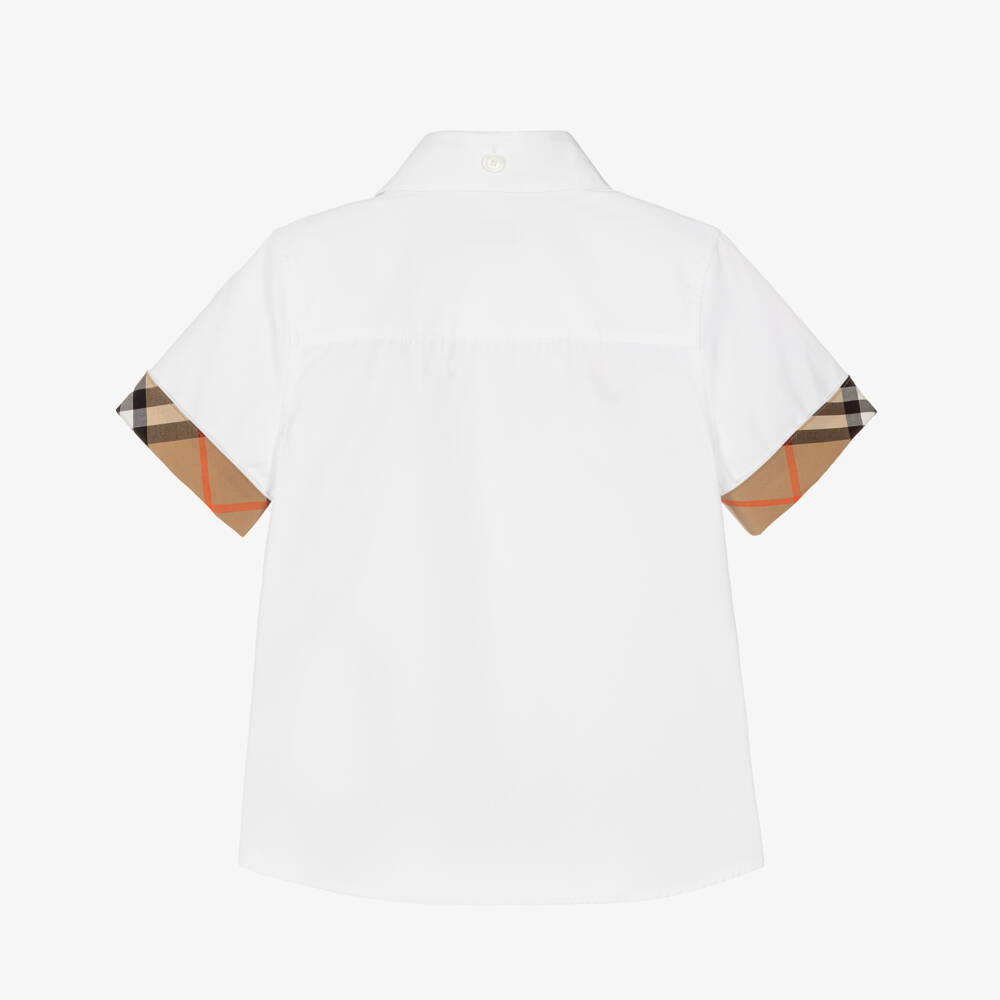 Burberry-Boys White Cotton Shirt with Burberry Check Trim | Childrensalon