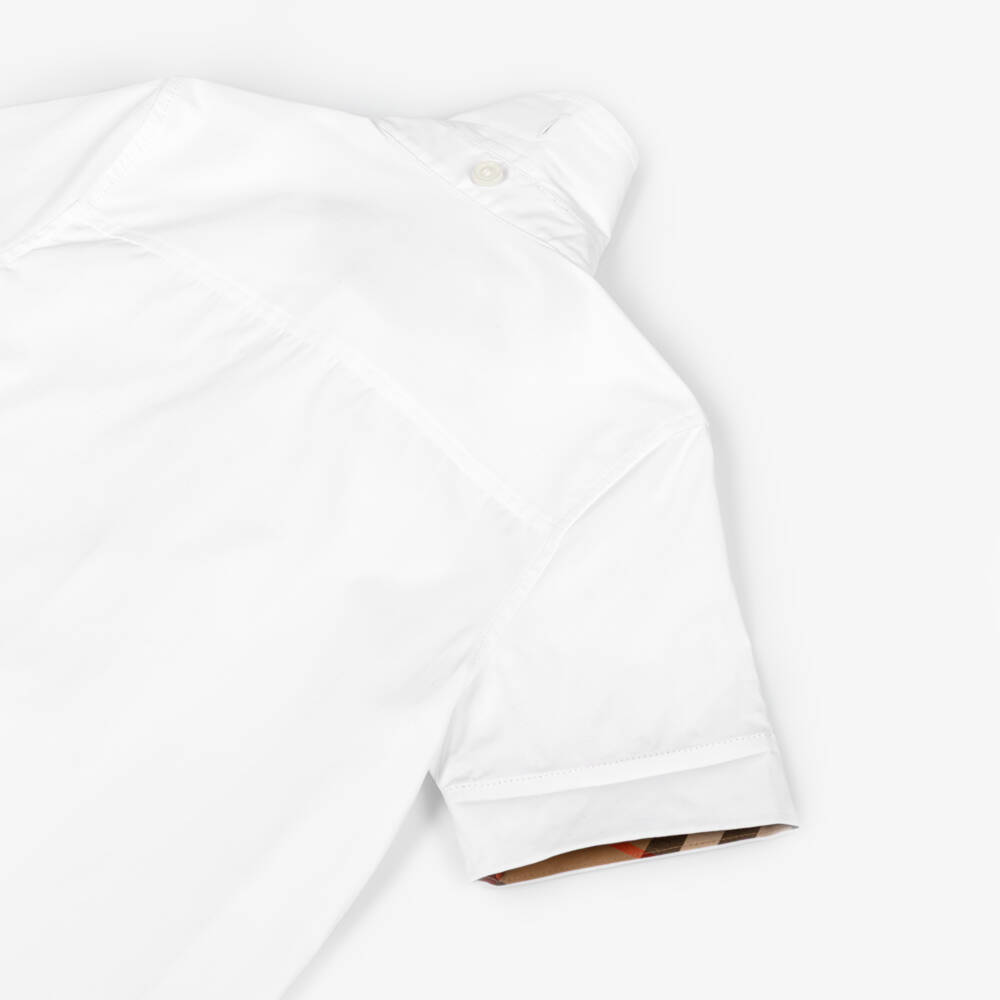 Burberry-Boys White Cotton Shirt with Burberry Check Trim | Childrensalon