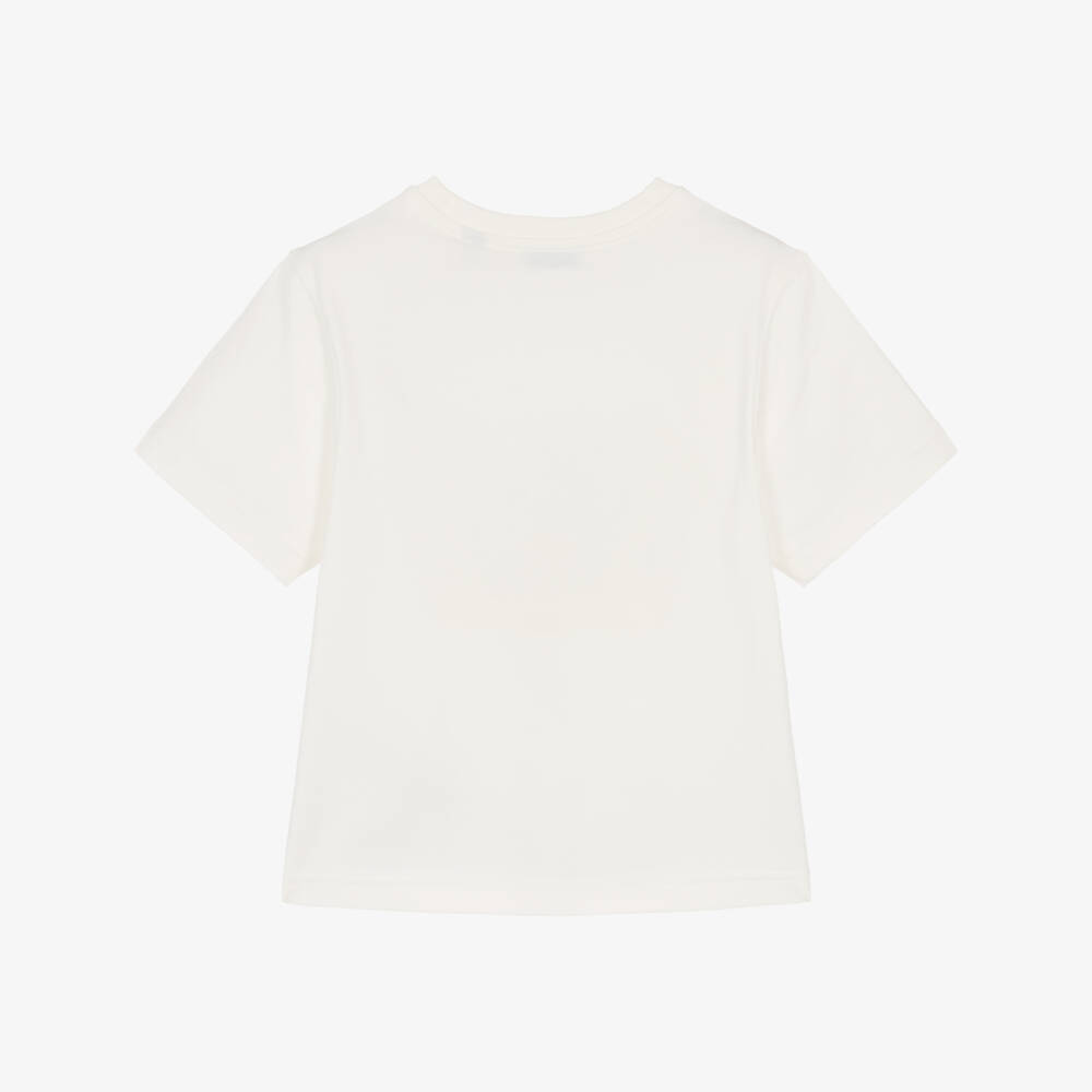 Burberry-Boys White Cotton T-Shirt with Blue EKD Motif | Childrensalon