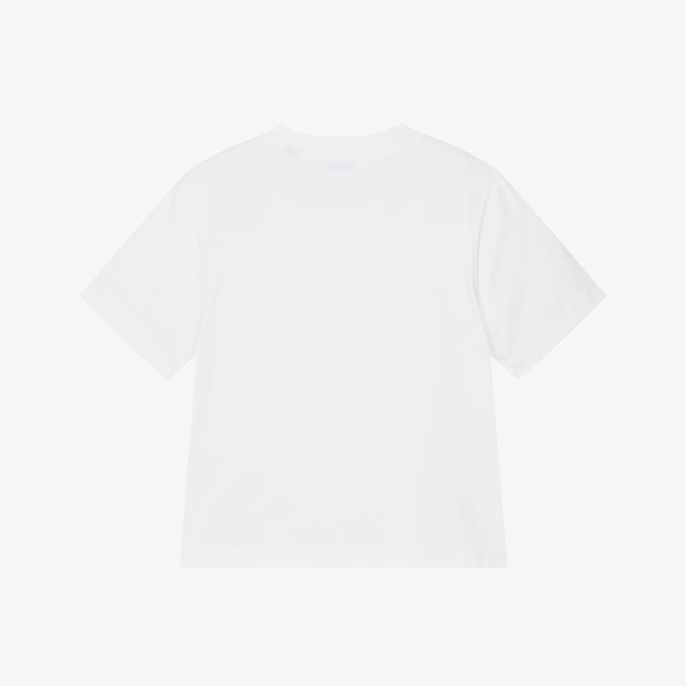 Burberry-Boys White Cotton T-Shirt with Colourful EKD | Childrensalon