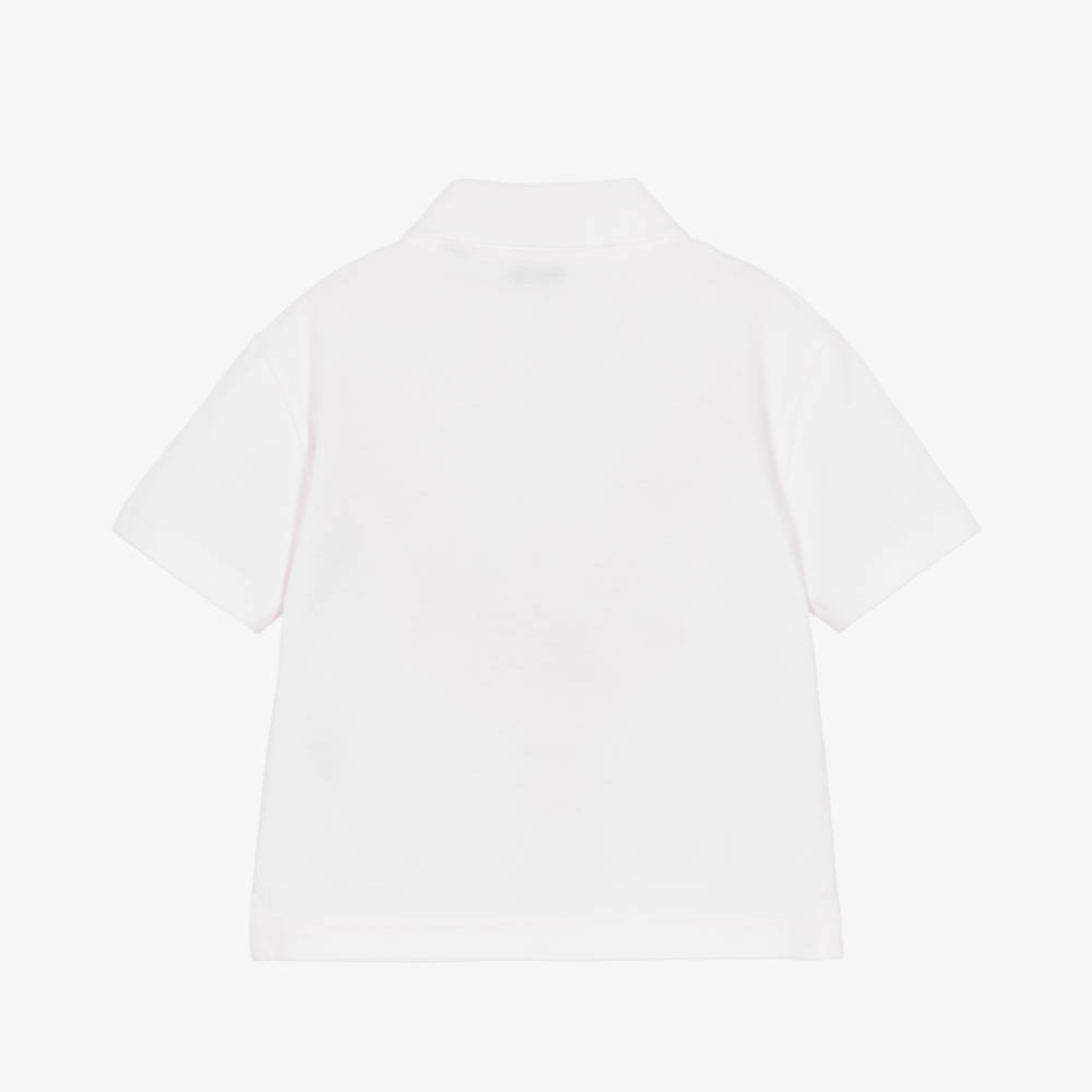 Burberry-Boys White Piqué EKD Quarter Zip Polo Shirt | Childrensalon