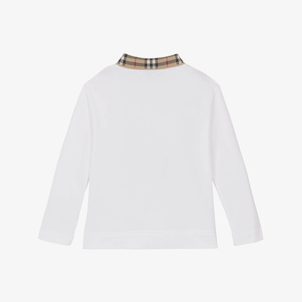 Burberry-Boys White Polo Shirt with Burberry Check Collar | Childrensalon