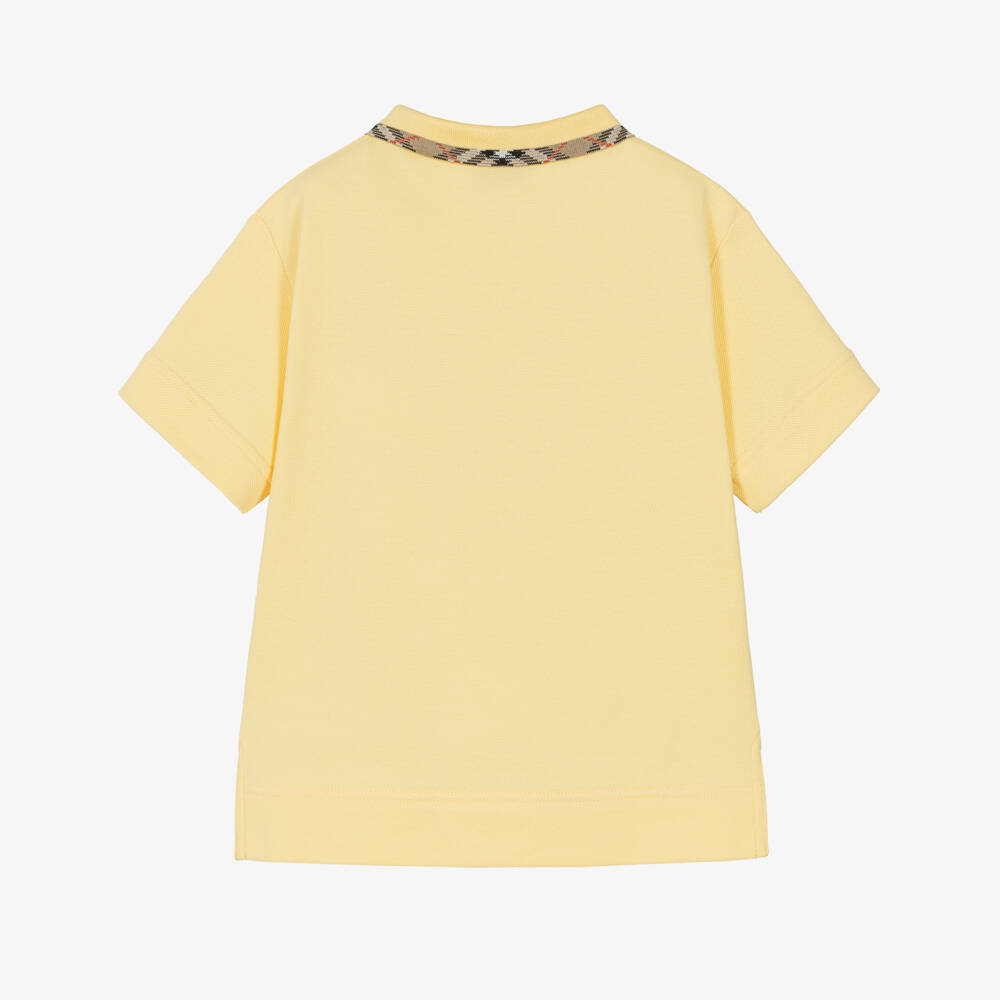 Burberry-Boys Yellow Cotton Polo Shirt with Check Collar | Childrensalon