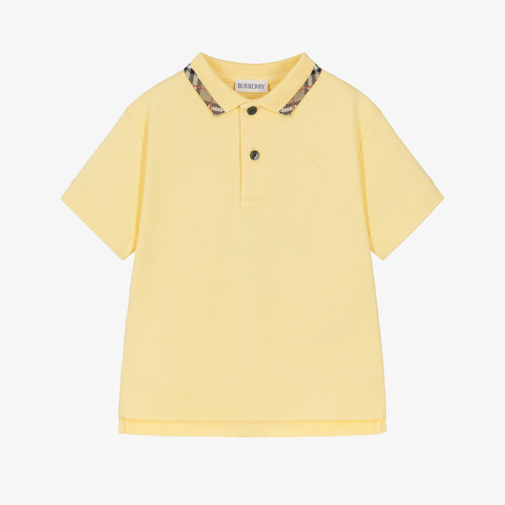 Burberry-Boys Yellow Cotton Polo Shirt with Check Collar | Childrensalon