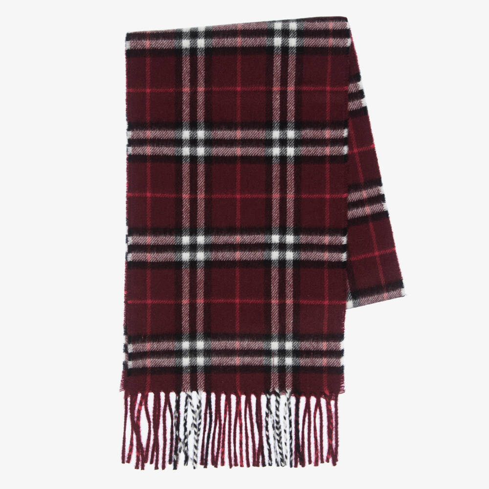 Burberry-Burgundy House Check Cashmere Scarf (127cm) | Childrensalon