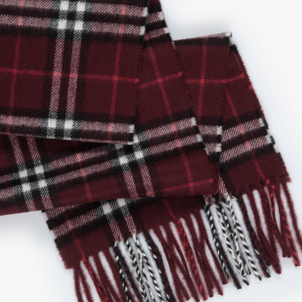 Burberry-Burgundy House Check Cashmere Scarf (127cm) | Childrensalon