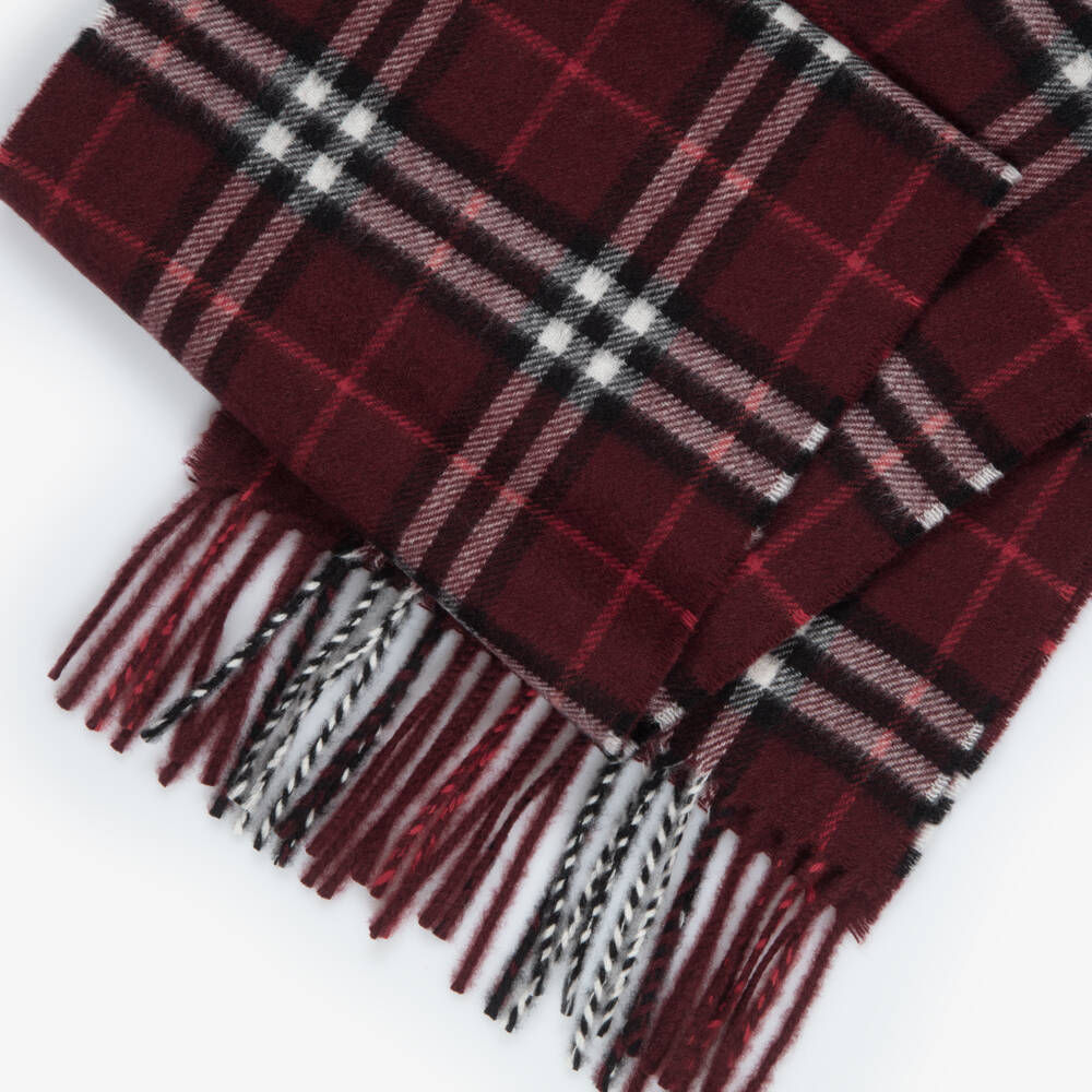 Burberry-Burgundy House Check Cashmere Scarf (127cm) | Childrensalon