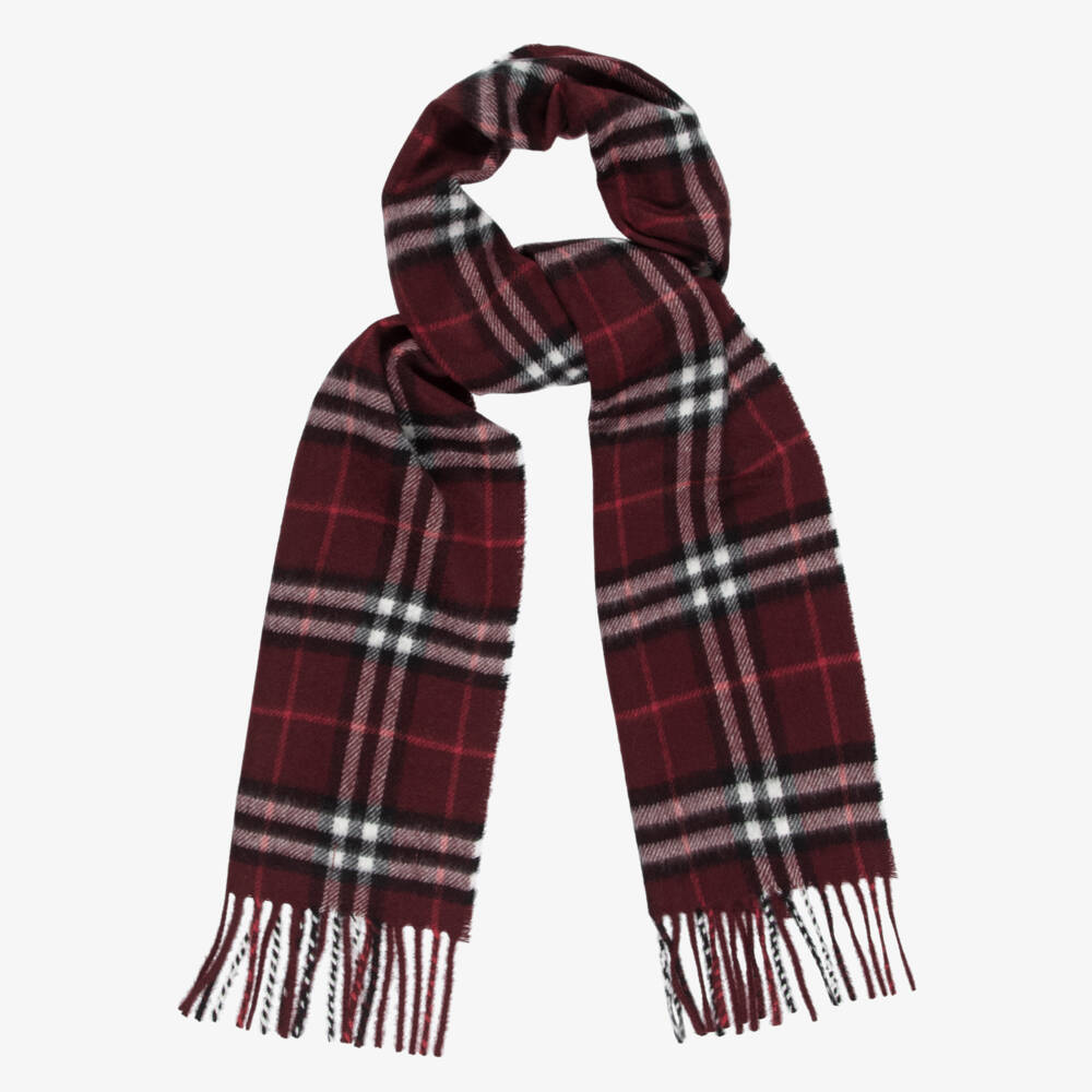 Burberry-Burgundy House Check Cashmere Scarf (127cm) | Childrensalon