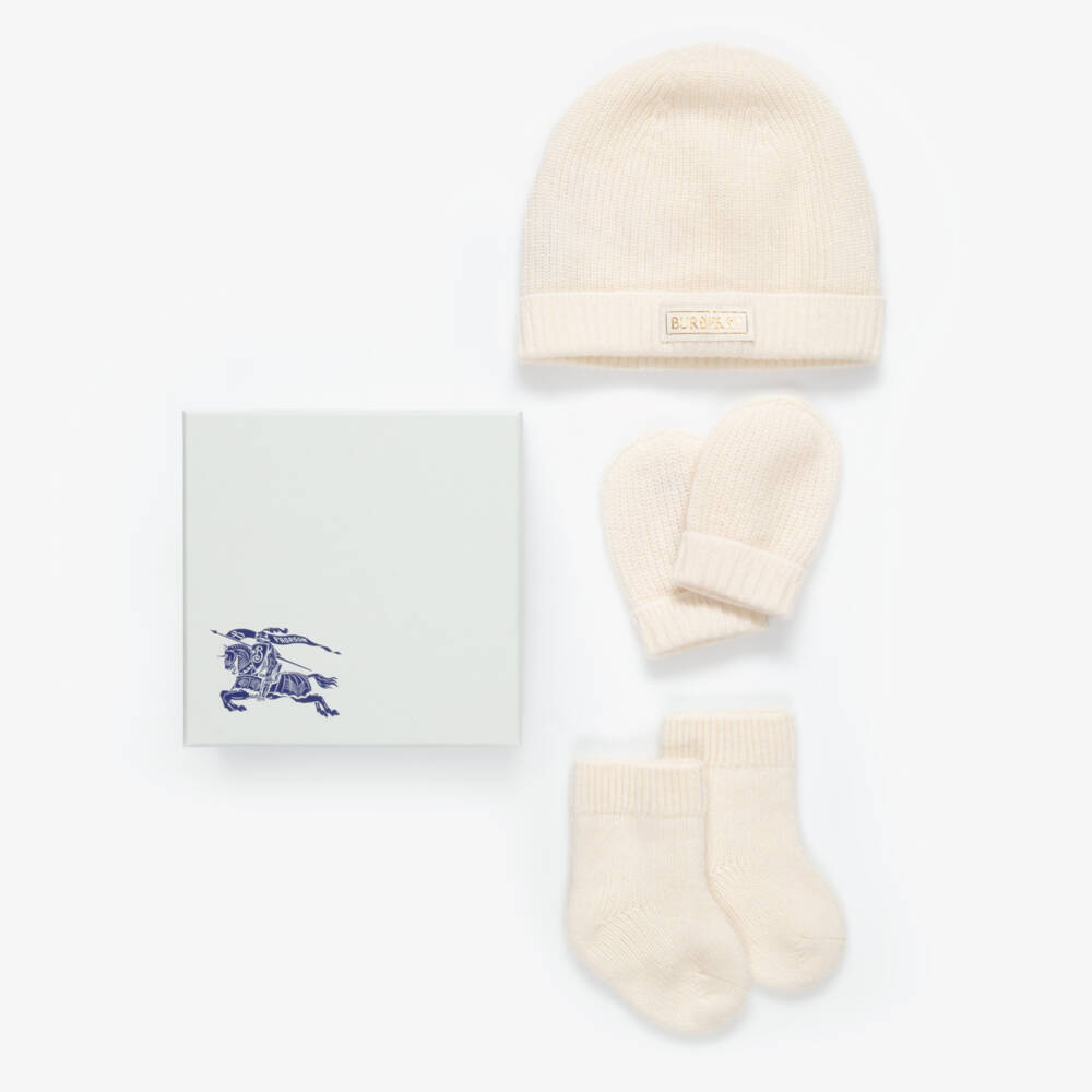 Burberry-Cashmere Hat & Mittens Gift Set for Baby | Childrensalon