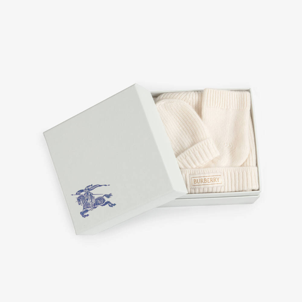Burberry-Cashmere Hat & Mittens Gift Set for Baby | Childrensalon